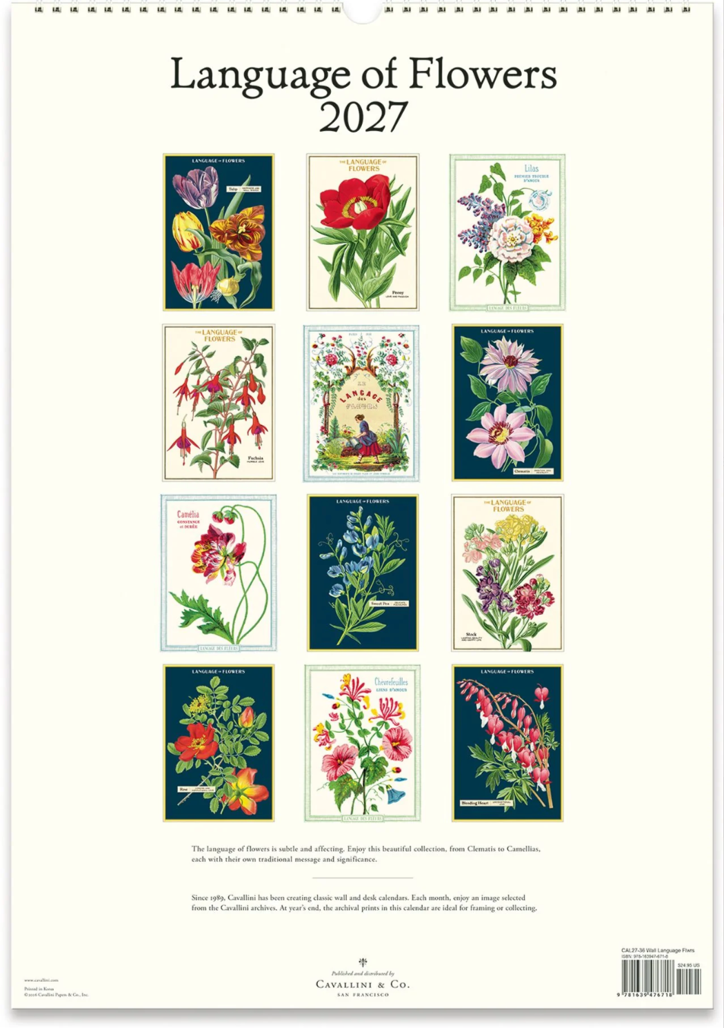 Cavallini & Co. 2027 Wall Calendar - Language of Flowers