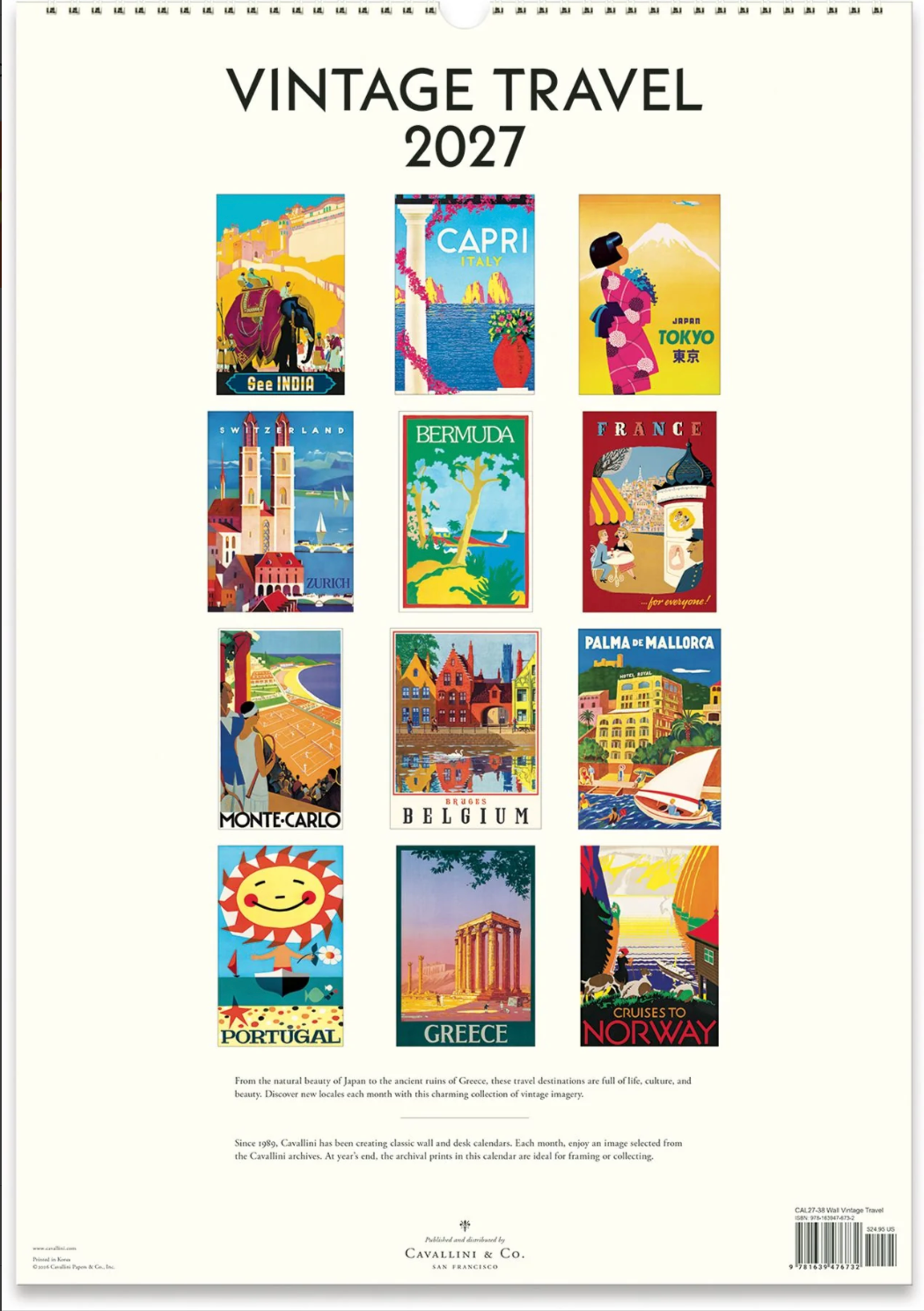 Cavallini & Co. 2027 Wall Calendar - Vintage Travel
