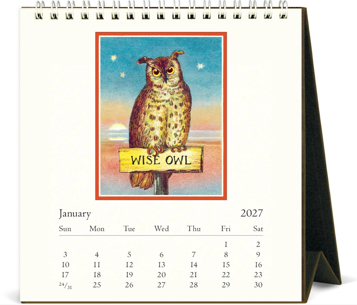 Cavallini & Co. 2027 Desk Calendar - Vintage Owls