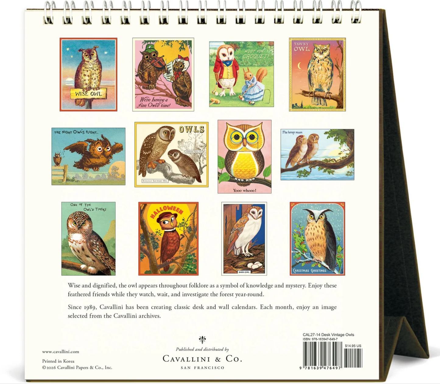Cavallini & Co. 2027 Desk Calendar - Vintage Owls
