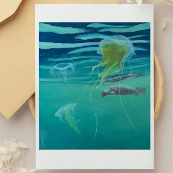 Greeting card with Seal and Jellyfish art