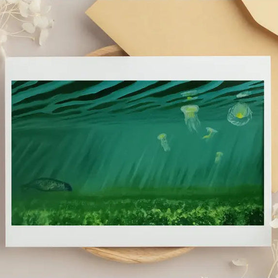 Greeting card with Seal and Jellyfish Art