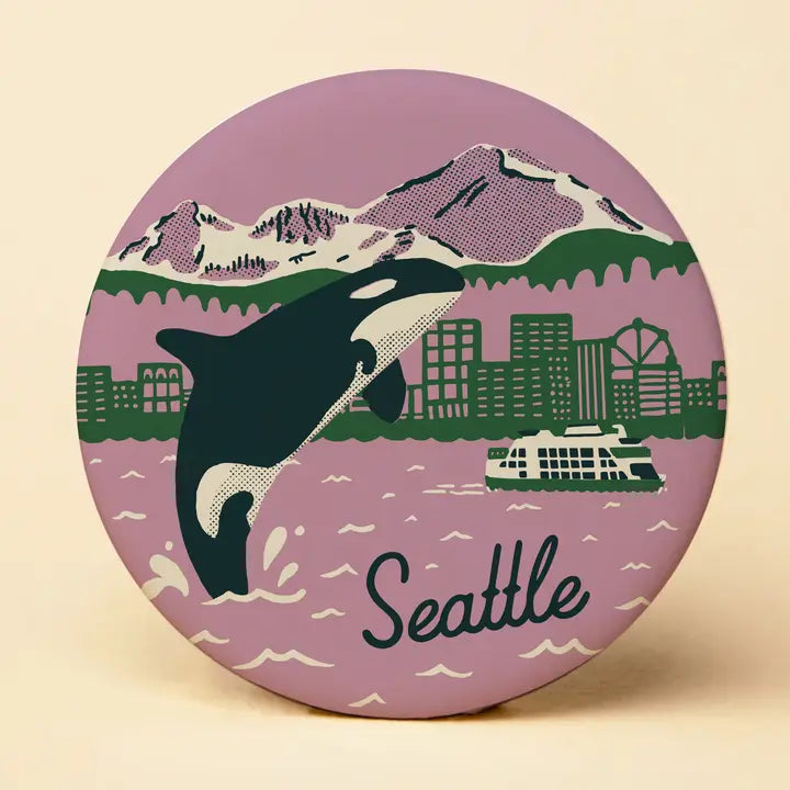 Seattle Orca Skyline Round Magnet