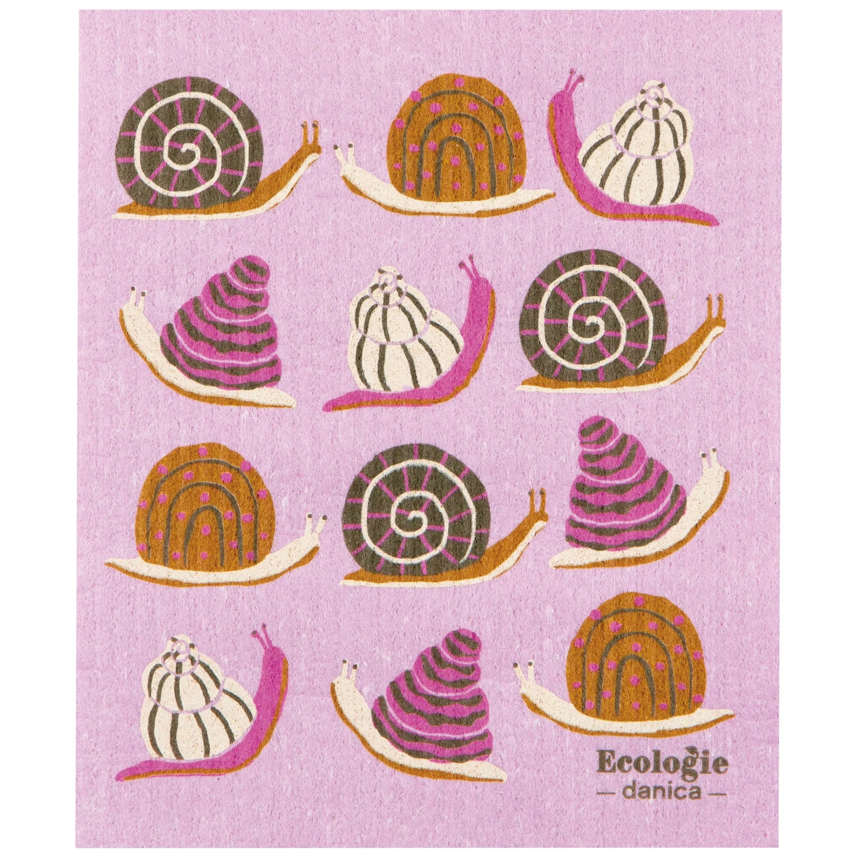 Multitasking Swedish compostable dishcloths with Snails graphic