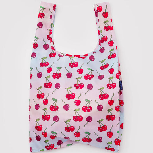Reusable bag with red cherry patterns