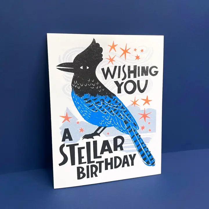 Stellar Birthday Bird Risograph Card