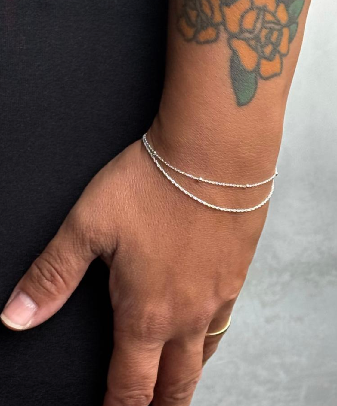 Sterling Silver Satellite & Twist Double Chain Bracelet