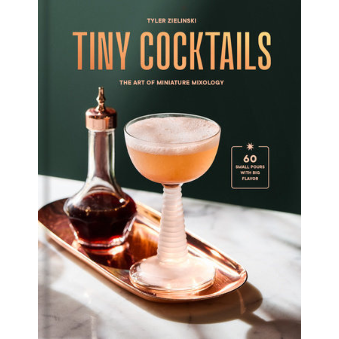 Book cover of 'Tiny Cocktails' with a cocktail and bottle on a tray