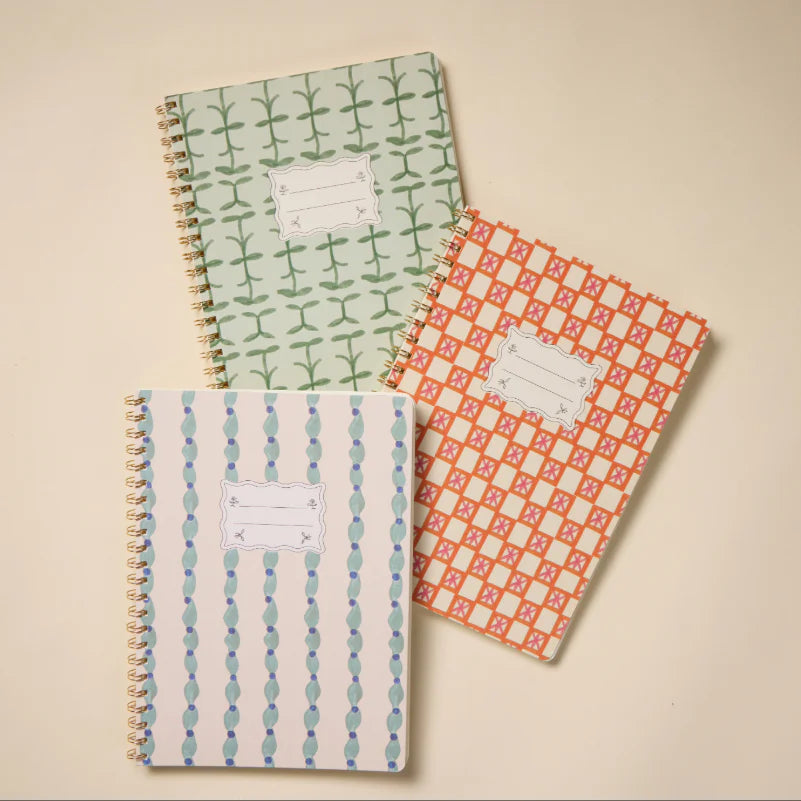 Tulip Twin Wire Notebook - Large Orange Check