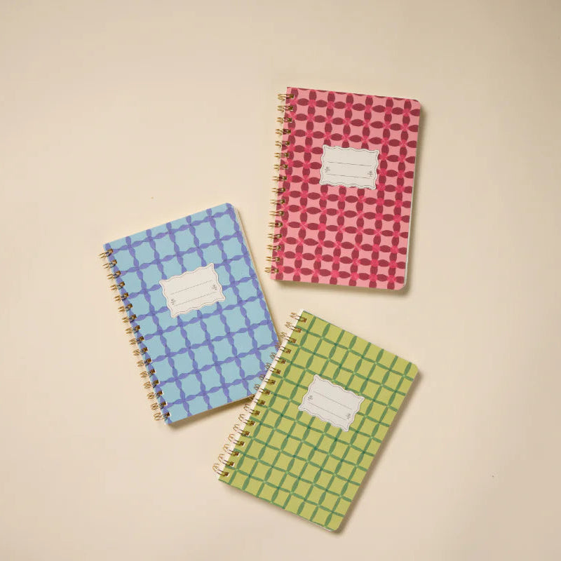 Tulip Twin Wire Notebook - Small Blue Lattice