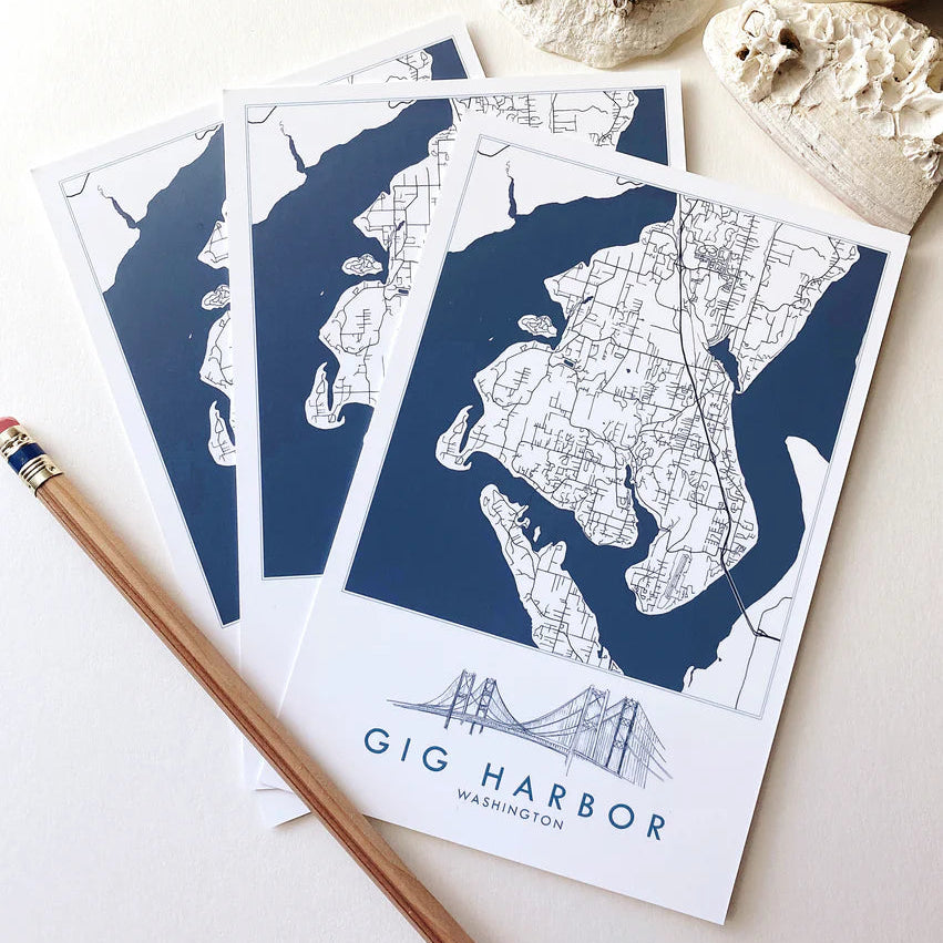Turn of the Centuries - Gig Harbor Narrows Bridge Map Postcard