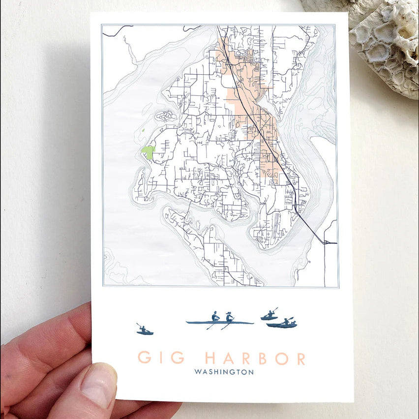 Turn of the Centuries - Gig Harbor Washington Rowers Map Postcard