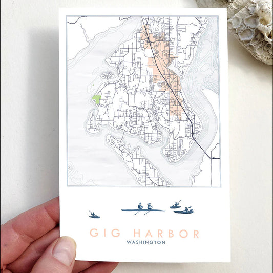 Turn of the Centuries - Gig Harbor Washington Rowers Map Postcard