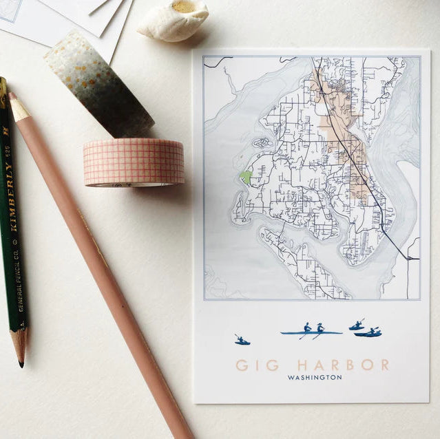 Turn of the Centuries - Gig Harbor Washington Rowers Map Postcard