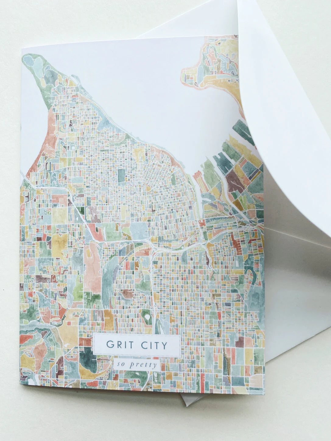 Turn of the Centuries - Grit City Tacoma Washington Watercolor Map Greeting Card