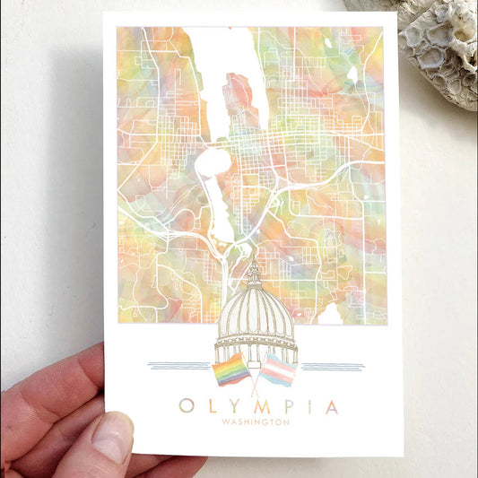 Turn of the Centuries - Olympia Washington Capitol Rainbow Pride Map Postcard