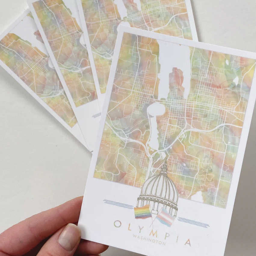 Turn of the Centuries - Olympia Washington Capitol Rainbow Pride Map Postcard