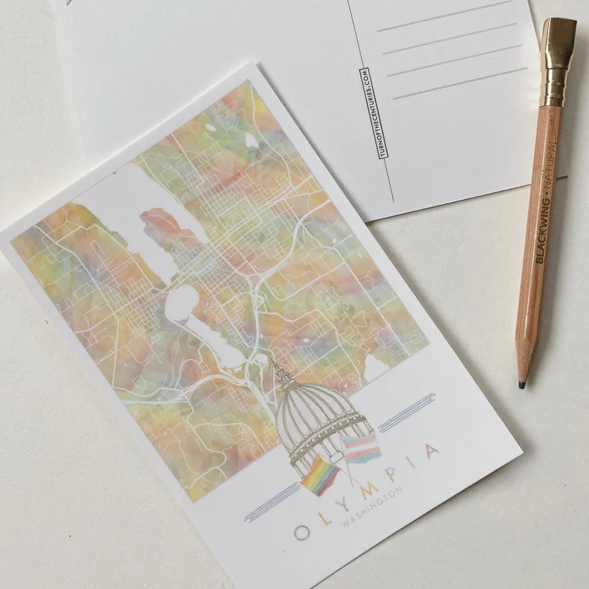 Turn of the Centuries - Olympia Washington Capitol Rainbow Pride Map Postcard