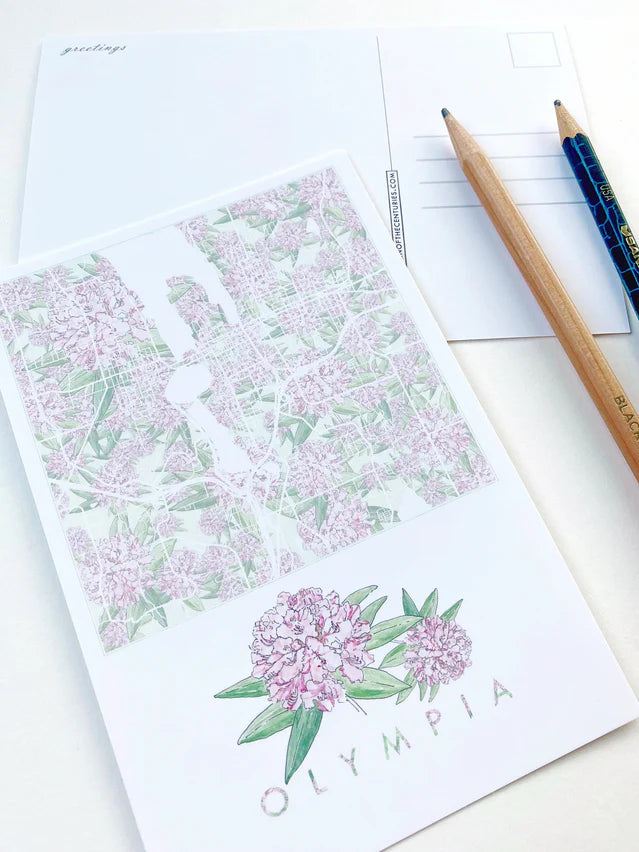 Turn of the Centuries - Olympia, Washington Rhodies State Flower Map Postcard