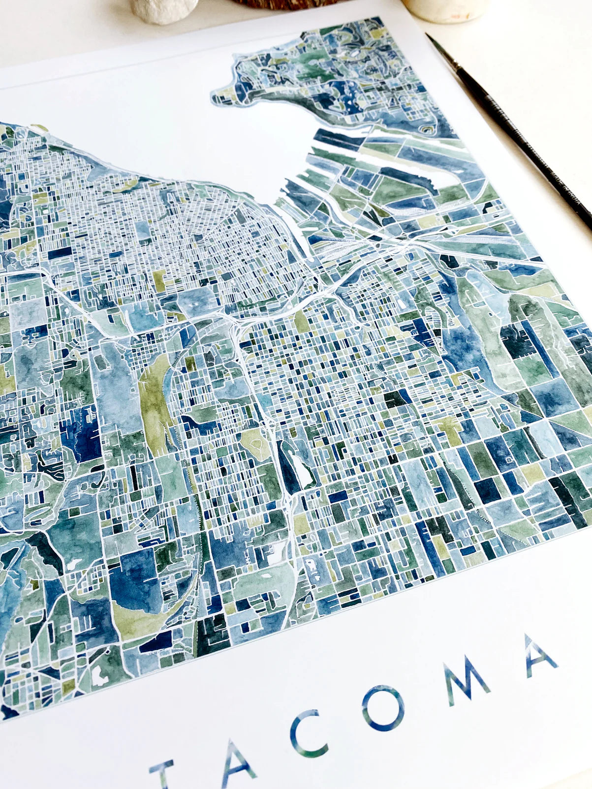 Turn of the Centuries - PNW Tacoma Watercolor City Blocks Map Print