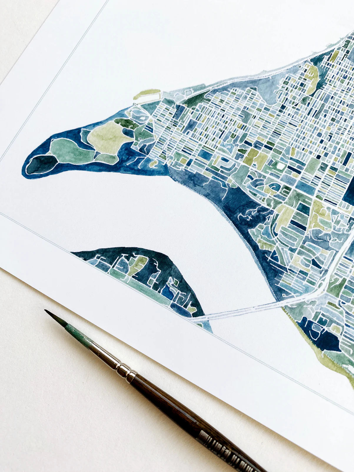Turn of the Centuries - PNW Tacoma Watercolor City Blocks Map Print