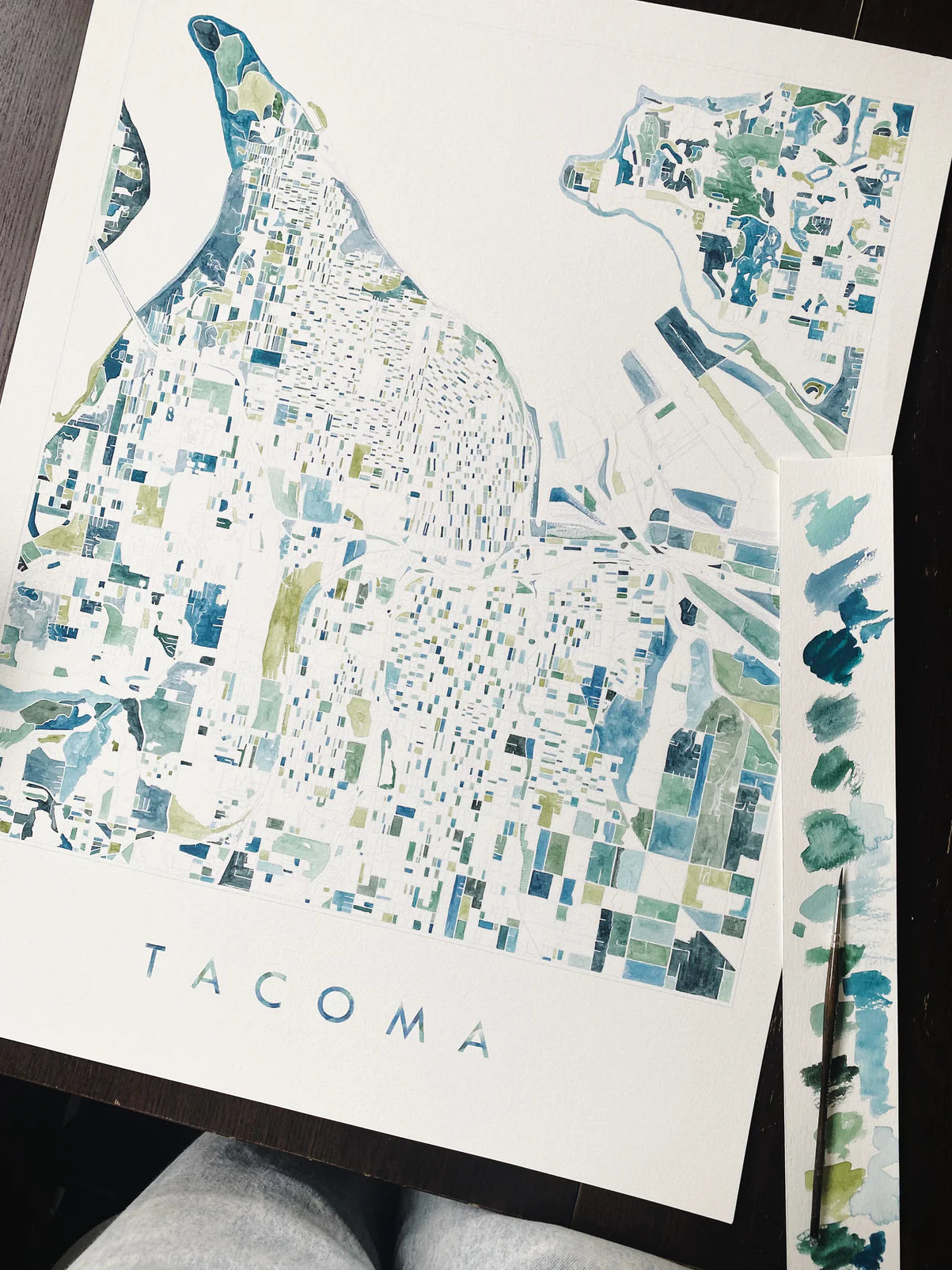 Turn of the Centuries - PNW Tacoma Watercolor City Blocks Map Print