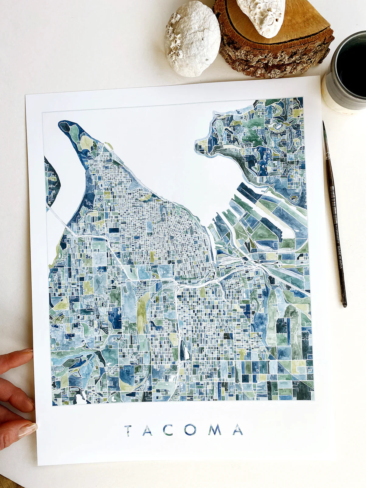 Turn of the Centuries - PNW Tacoma Watercolor City Blocks Map Print
