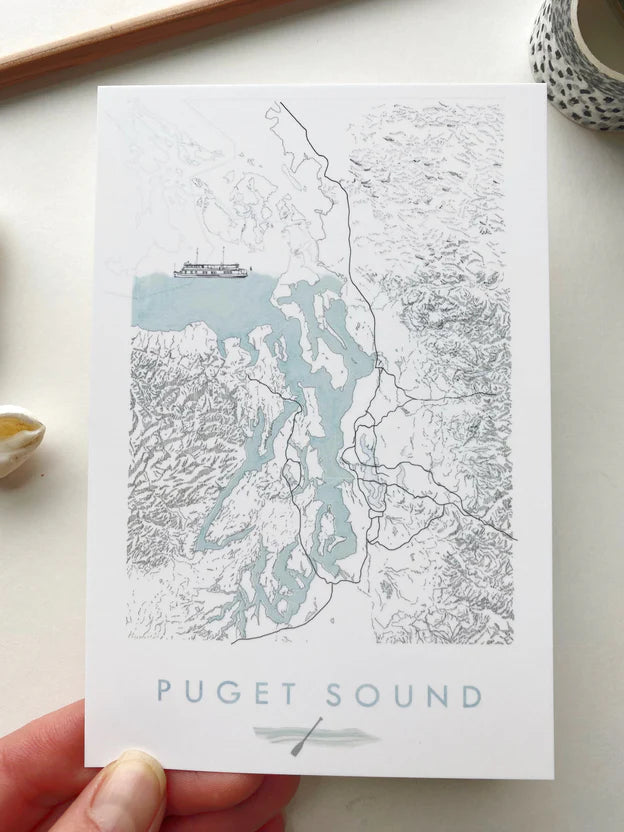 Turn of the Centuries - Puget Sound Washington Cascades Map Postcard