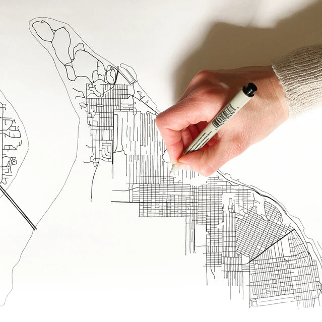 Turn of the Centuries - Tacoma, Washington "Blueprint" Map Postcard