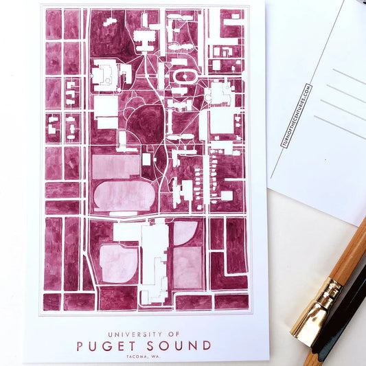 Turn of the Centuries - University of Puget Sounds Campus Map Postcard