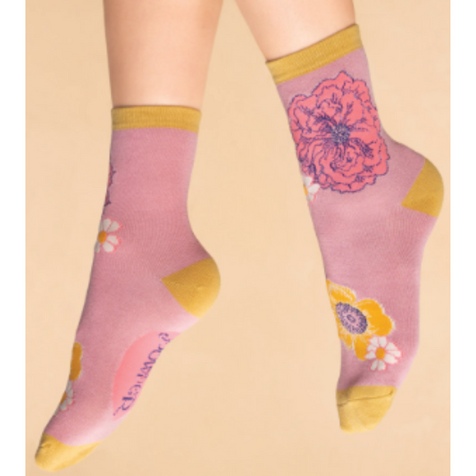 Ladies Ankle Socks - Flower Heads Petal