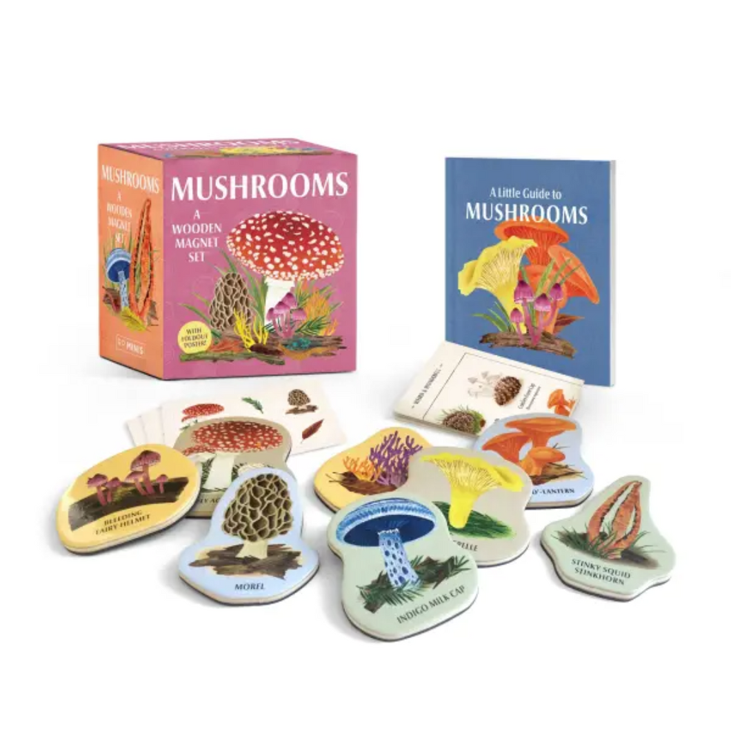 Mushrooms: A Wooden Magnet Set