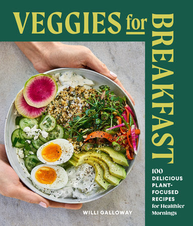 Book cover of 'Veggies for Breakfast' with a bowl of salad and hands holding it.