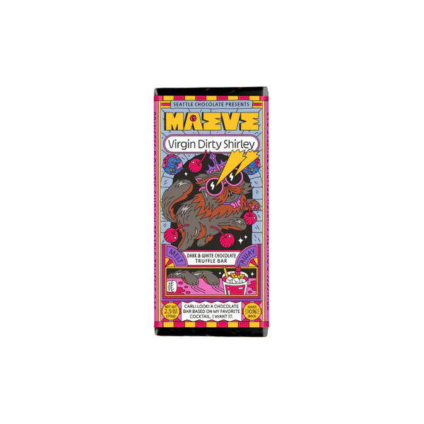 Chocolate truffle bar packaging with colorful design and text on a white background