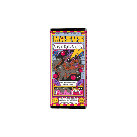 Chocolate truffle bar packaging with colorful design and text on a white background