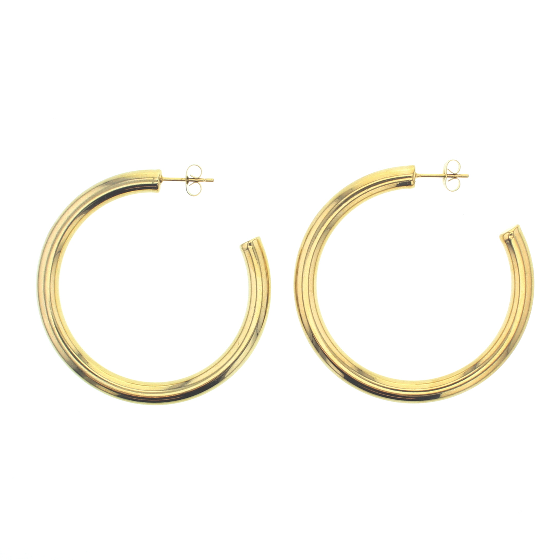 Large gold hoop earrings with a post back