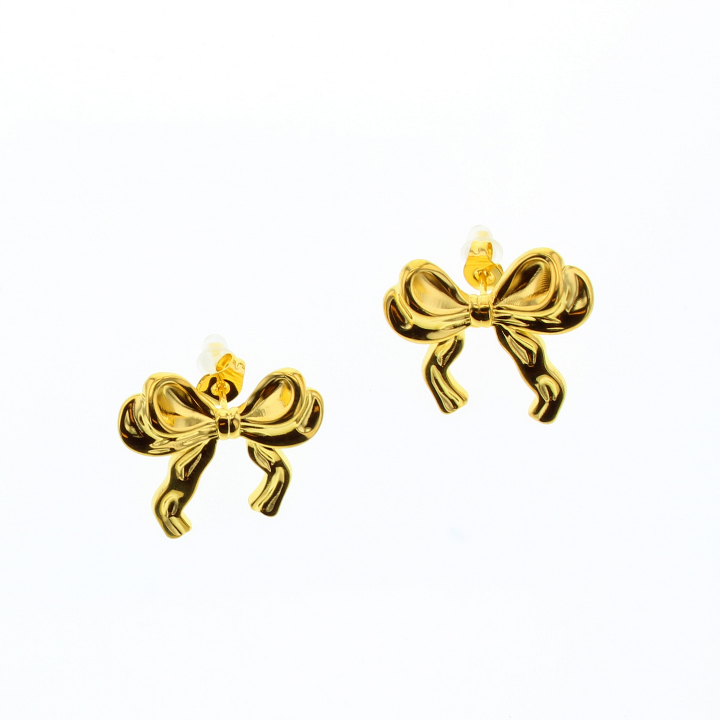 Earrings shaped like ribbon bows with post backs