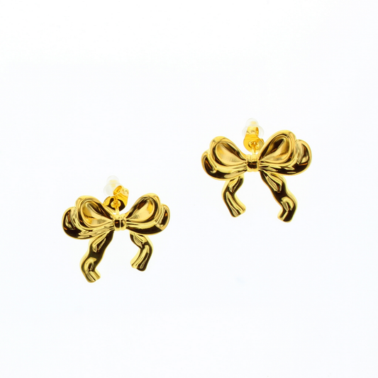 Earrings shaped like ribbon bows with post backs