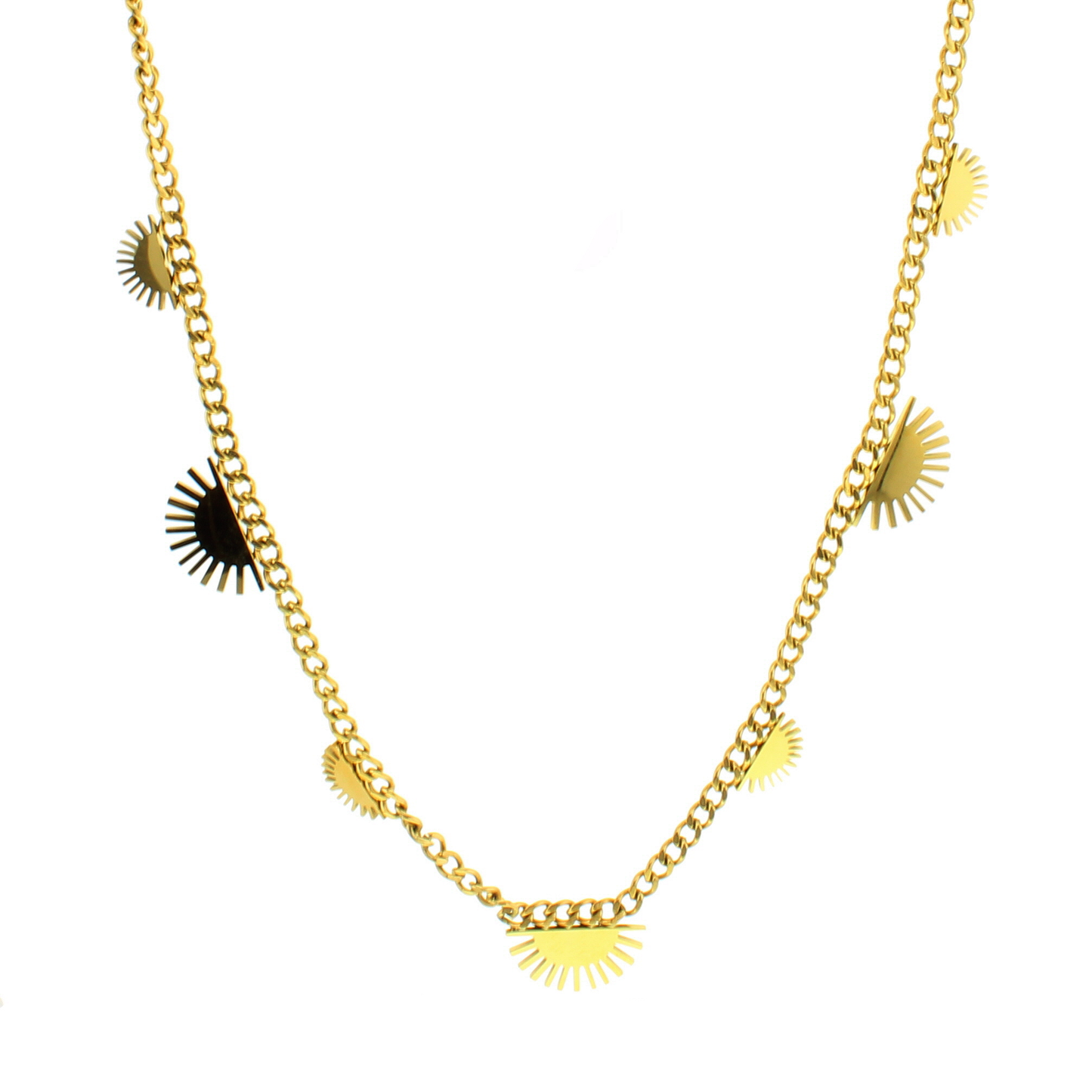 Goldtone necklace with sun shapes