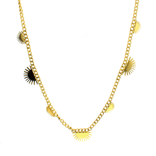 Goldtone necklace with sun shapes