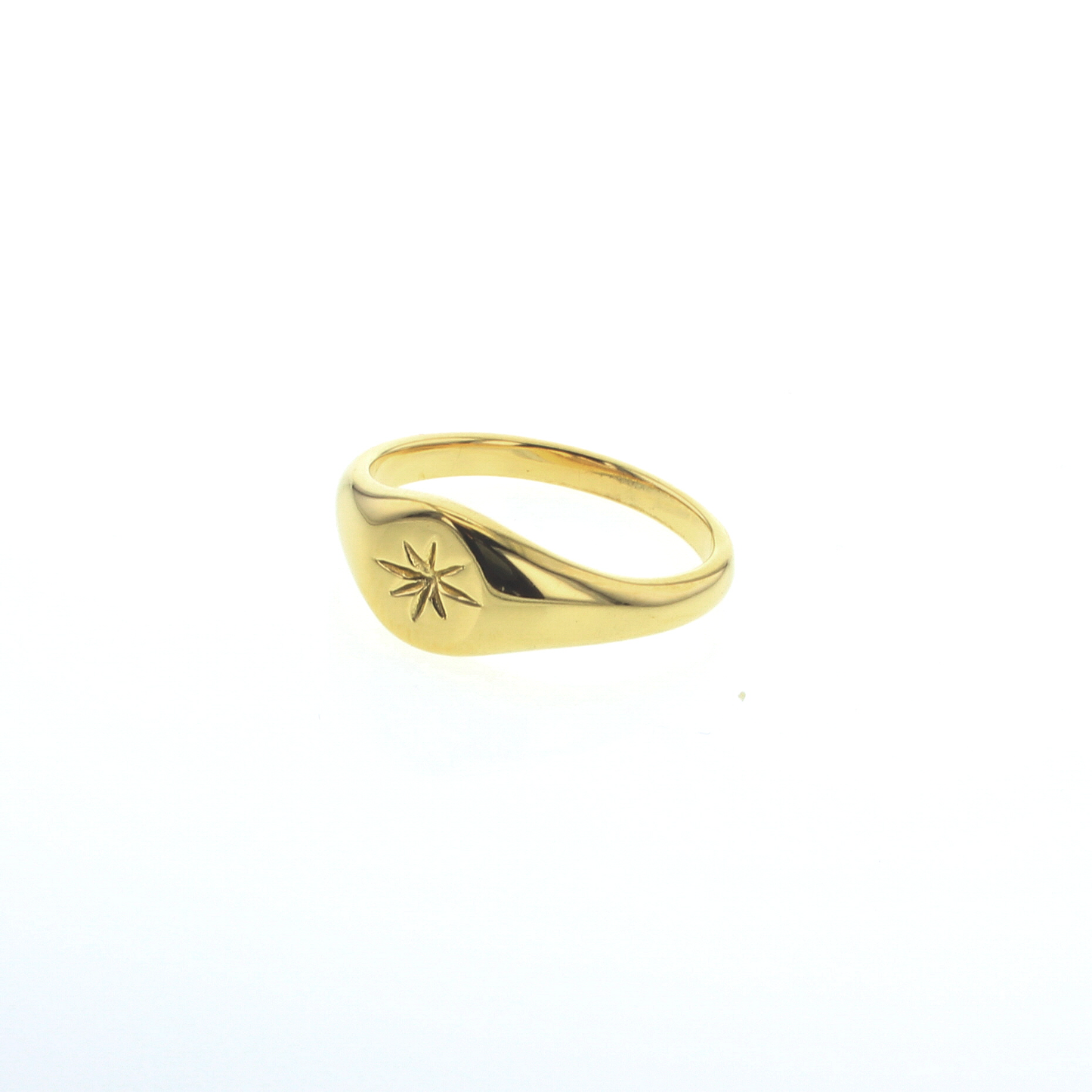 Small goldtone ring in a signet style with a small eight point star