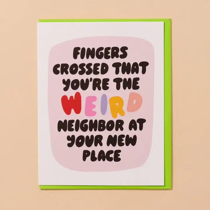 Greeting card with humorous text on a pink background