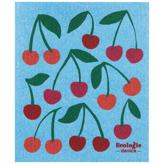 Multitasking Swedish compostable dishcloths with Cherry graphic