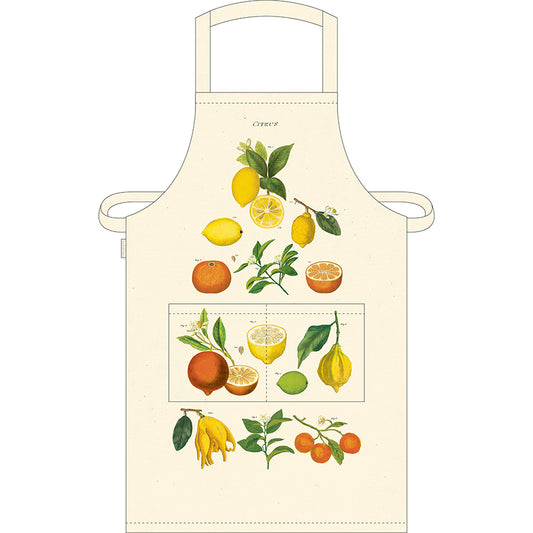 Beige apron with lemon and orange illustrations 