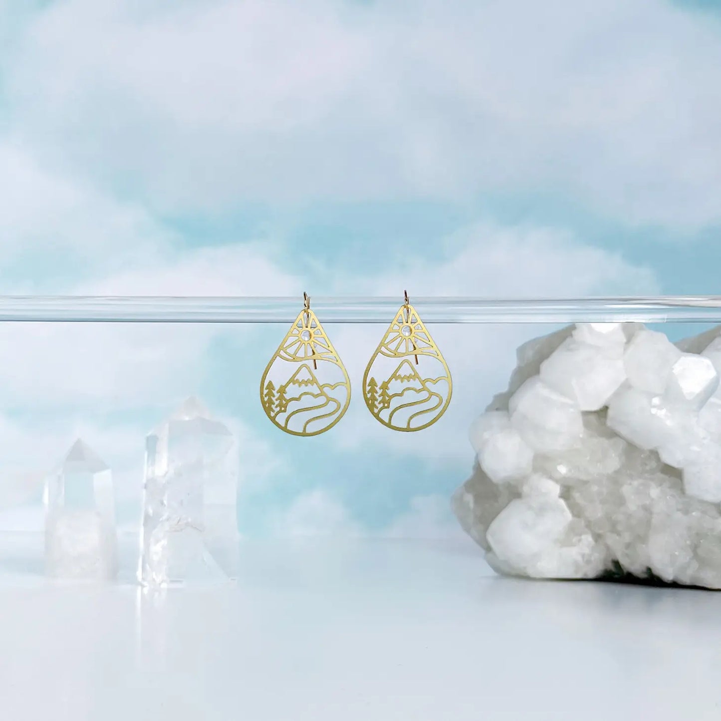 Sun and Mountain Earrings - Gold