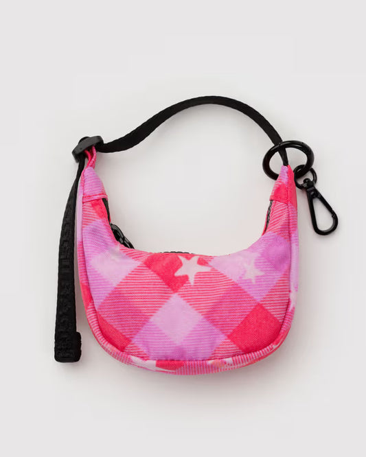 Baggu Crescent Bag Charm -Pink Star Plaid