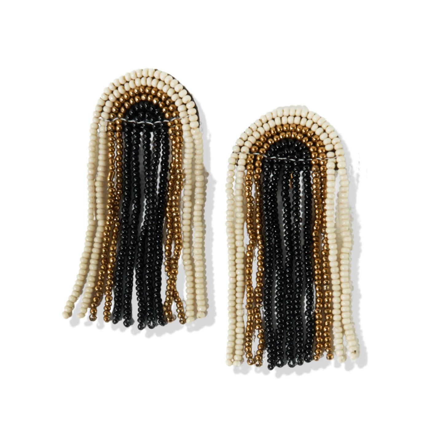 Skylar Rainbow Stripe Beaded Fringe Earrings - Black