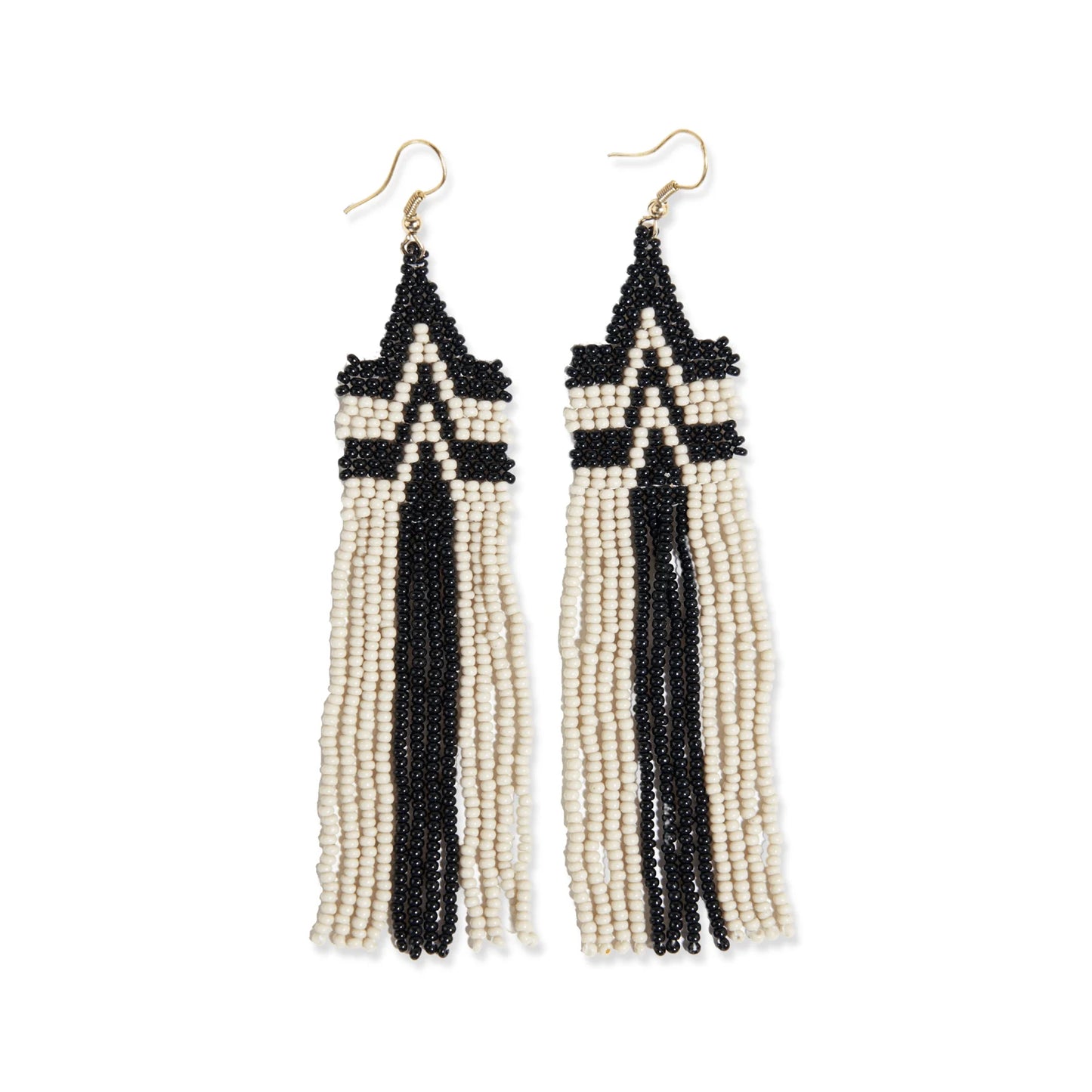 Danielle Peak Beaded Fringe Earrings - Black