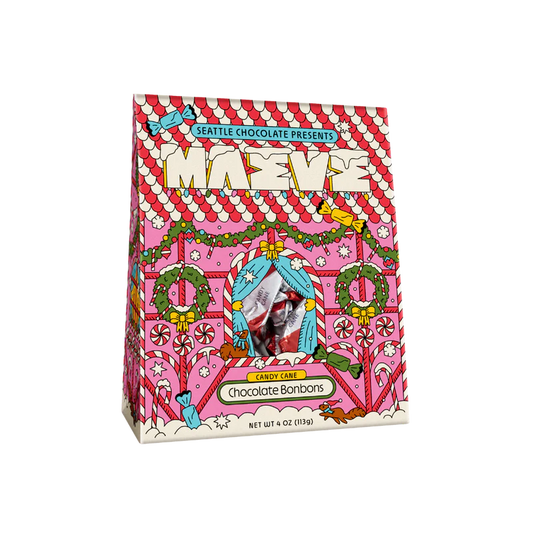 Maeve Chocolate peppermint gift box is all dressed up for the holidays!