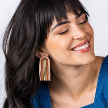 Load image into Gallery viewer, Skylar Rainbow Stripe Beaded Fringe Earrings - Desert
